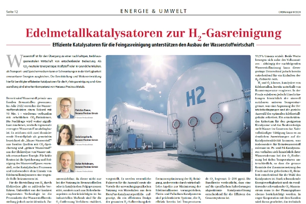 Chemmanager: Edelmetallkatalysatoren zur H2-Gasreinigung