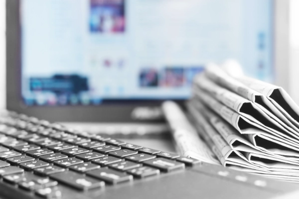 Keyboard and newspaper